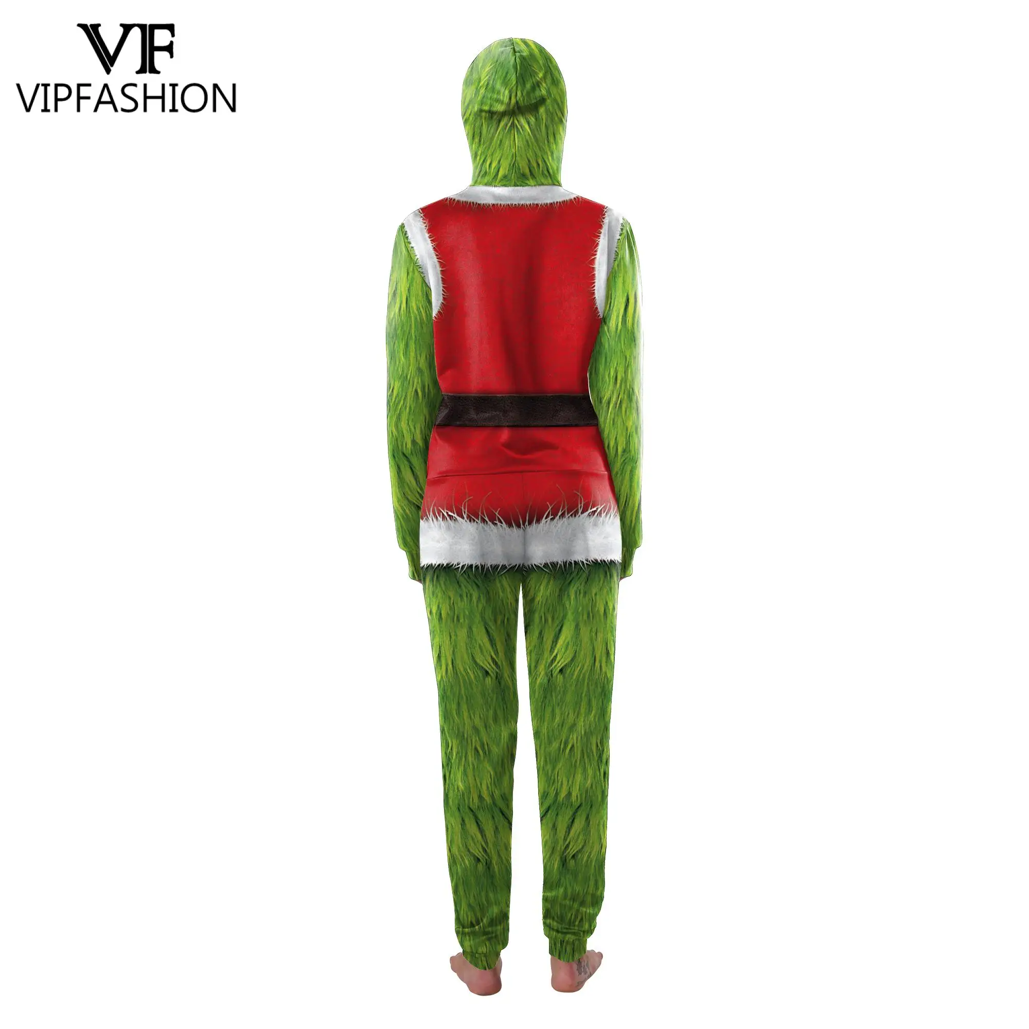 Vip Mode Kerst Pyjama 3d Bedrukt Capuchon Jumpsuit Vrouw Man Lange Mouw Nachtkleding Loungewear Xmas Party Cosplay Kostuum