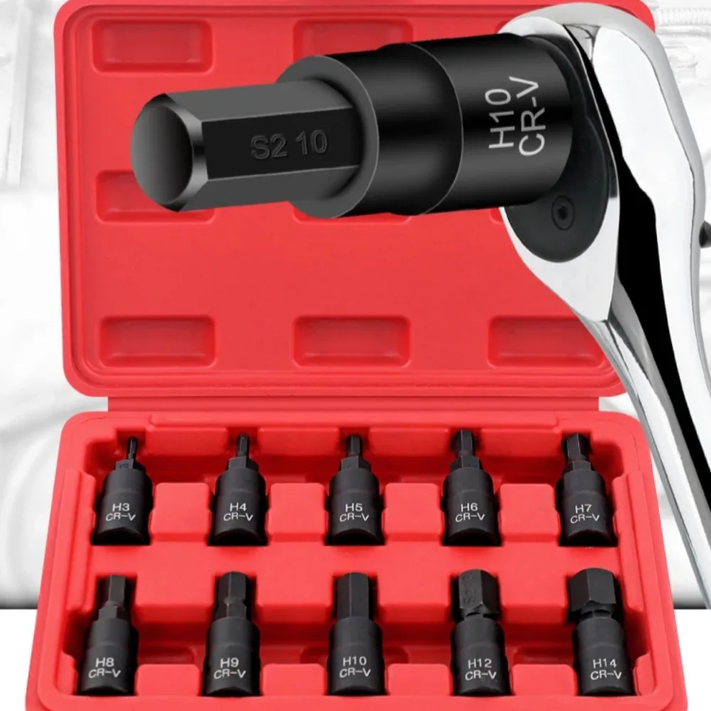3/8" Drive Hexagonal Socket Set Torx Tool Socket Head Applicable to Manual Wrench S2 Blackened Box Hexagon Bit