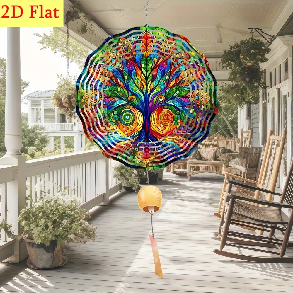 CIFbuy 2D Metal Wind Chimes Christmas Halloween Dia De Los Muertos Spinning Tree of Life Outdoor Garden Yard Patio Decor Gift