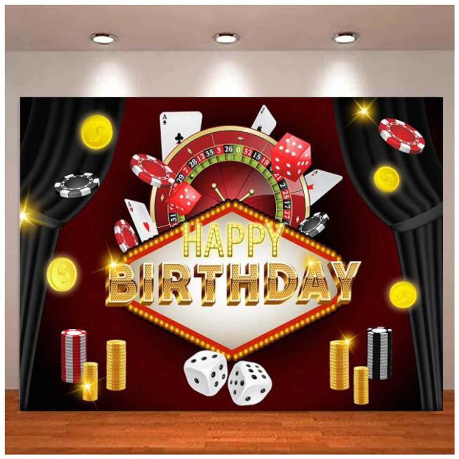 

Photography Backdrop Casino Night Carnival Birthday Party Poker Photo Banner Las Vegas Dress-up Birthday Background Poster