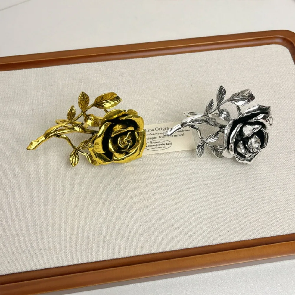 Personality Metal Rose Flower Rings Double Finger Geometric Vintage Exaggerated Rings Gold /Silver 3D Large Open Rings For Women image 3