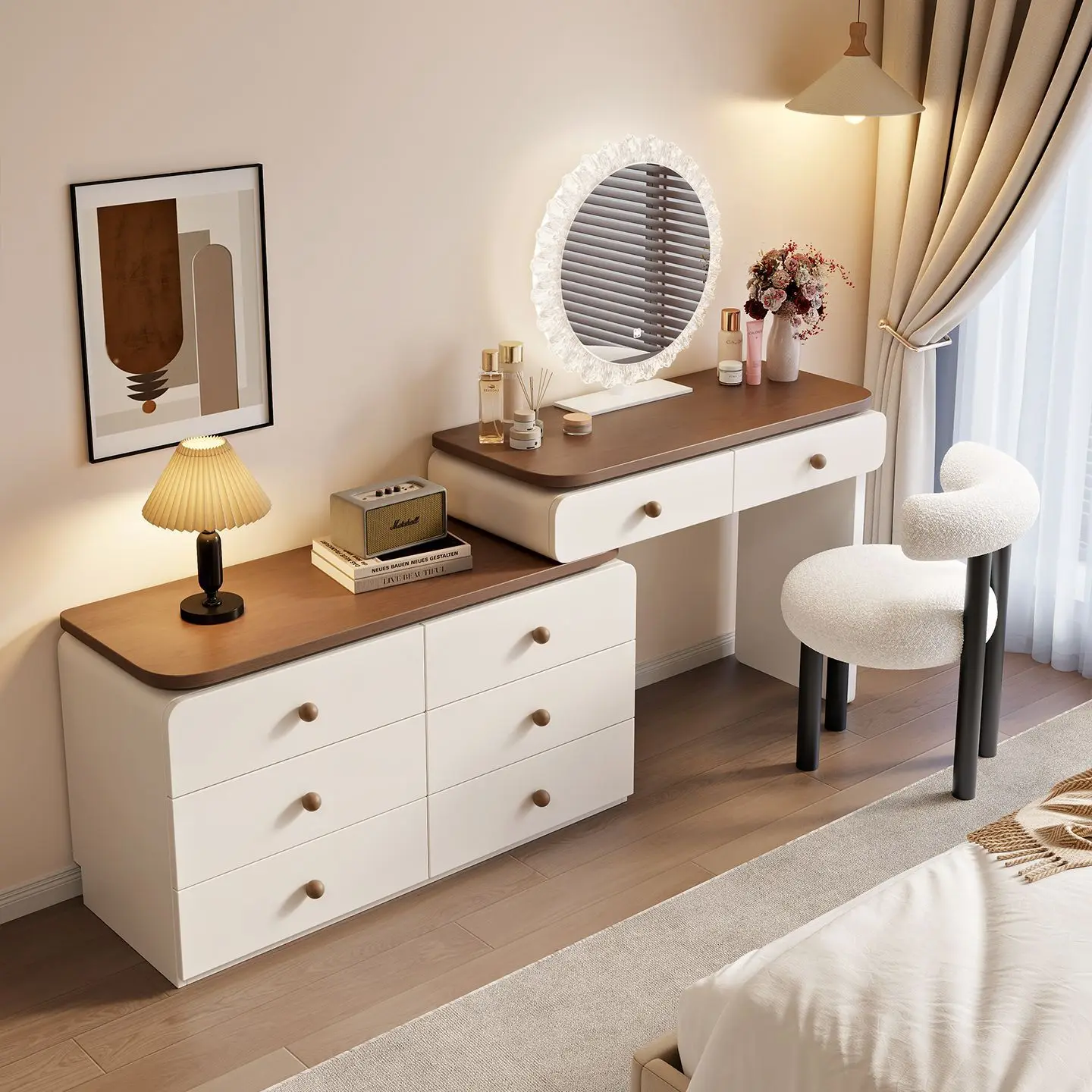 

Modern Dressing Vanity Table Chest Storage Cabinet Integrated Makeup Table Salon Dresser Living Room Mesa Tocador Home Furniture