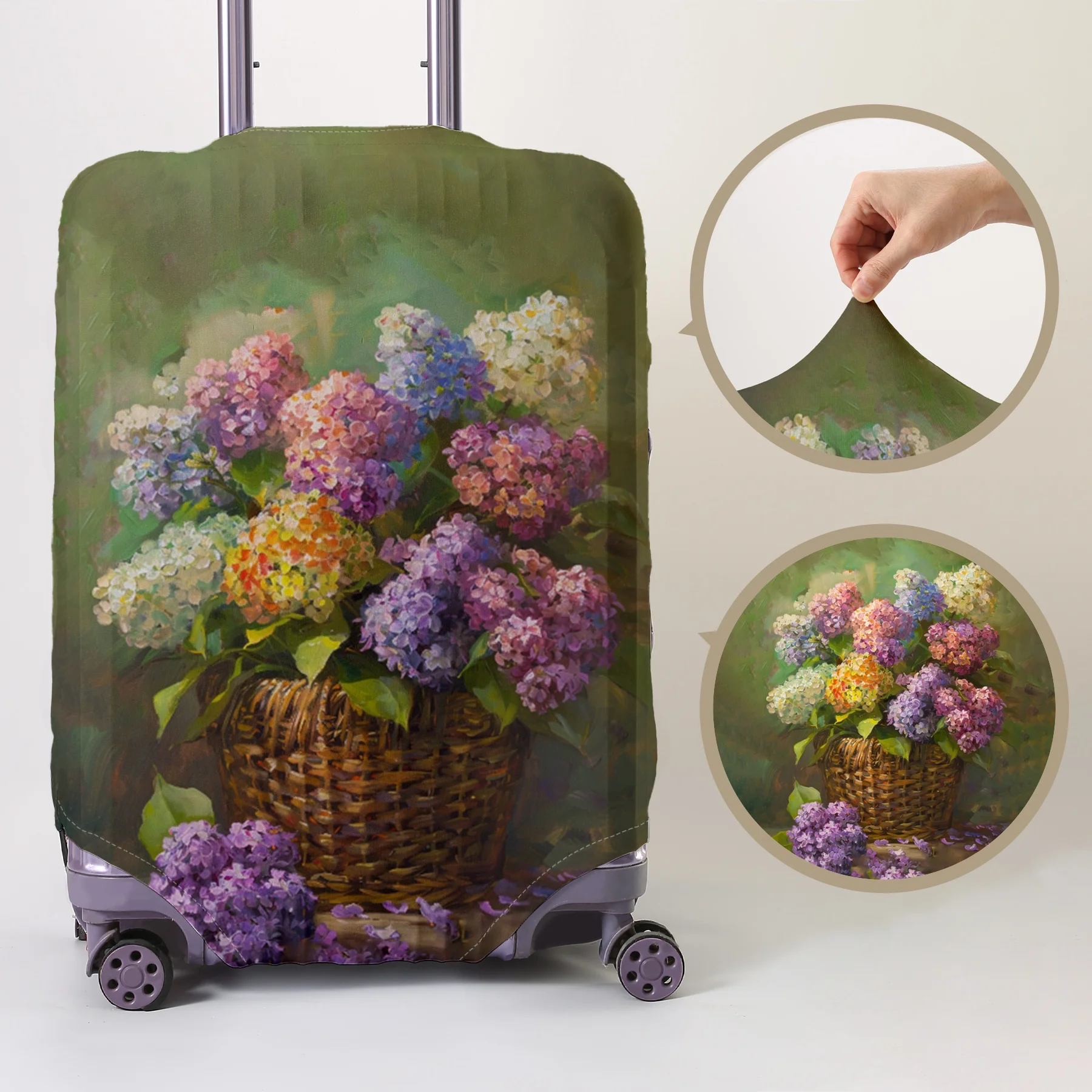 

Oil painting style embroidered ball flower still life pattern luggage protection cover, suitable for 18-32 inch luggage covers,
