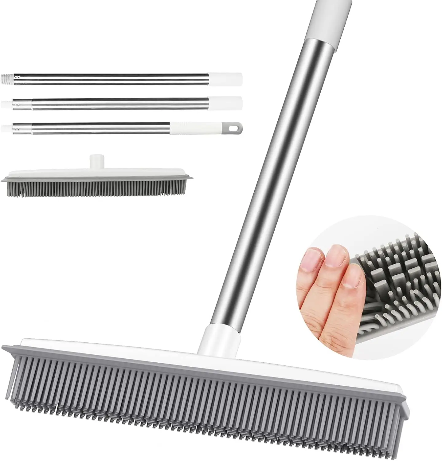 

Soft Silicone Broom for Pet Hair Removal, Adjustable Long Handle, Non-Scratch Sweeper for Carpets, Hardwood, Tile & Windows