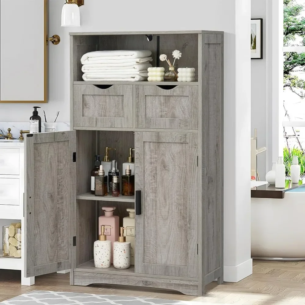 

Bathroom cabinet, large storage rack, bathroom cabinet with 2 drawers and 2 shelves, bathroom floor standing cabinet