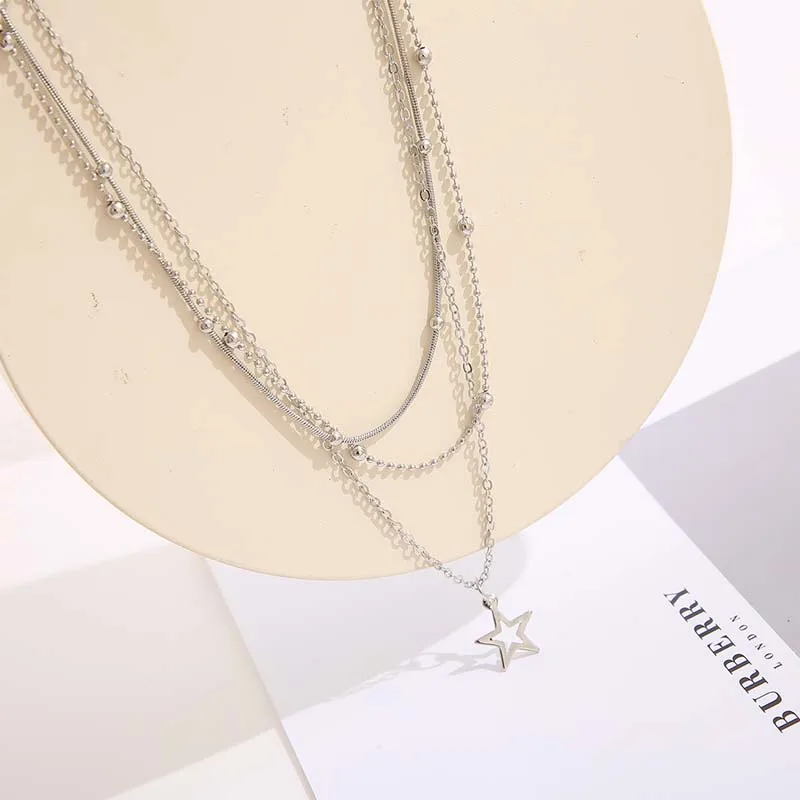 Halskette Europäische Und Amerikanische Einfache Temperament Schöne Atmosphäre Stern Mond Beliebte Dame Halskette Set Für Frauen Multilayer – Detail 6