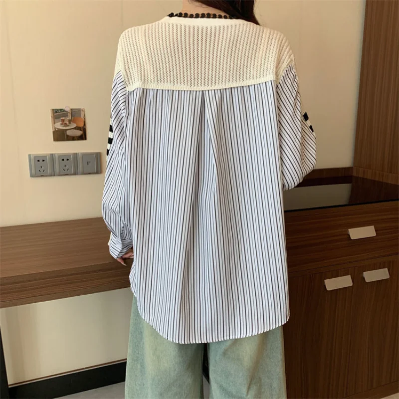 フェイクツーピース Vネック 長袖セーター シックジャケット コントラストカーディガン ボタン カジュアルファッショントップ