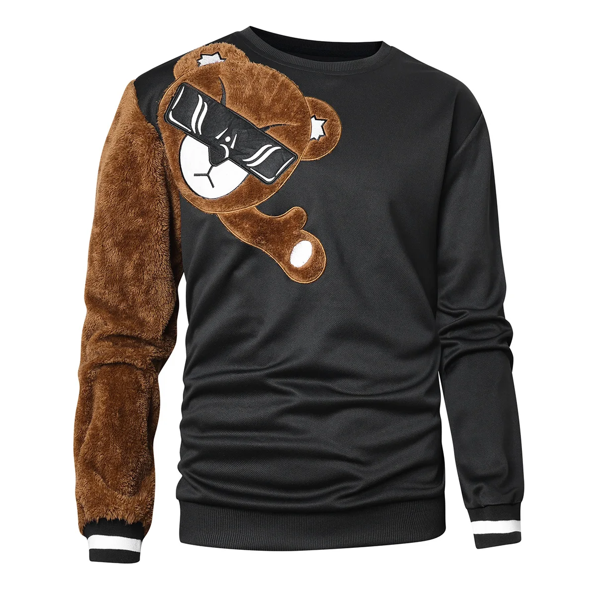 سترة Baishiwei للخريف والشتاء للرجال برقبة دائرية من القطيفة على شكل الدب الكرتوني مناسبة للتسوق والسفر والارتداء اليومي