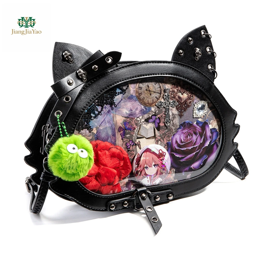 

Новая сумка через плечо в японском стиле с изображением кошачьей головы, Y3K аниме, большая вместимость, для хранения значков, легкая, ретро, кроссбоди