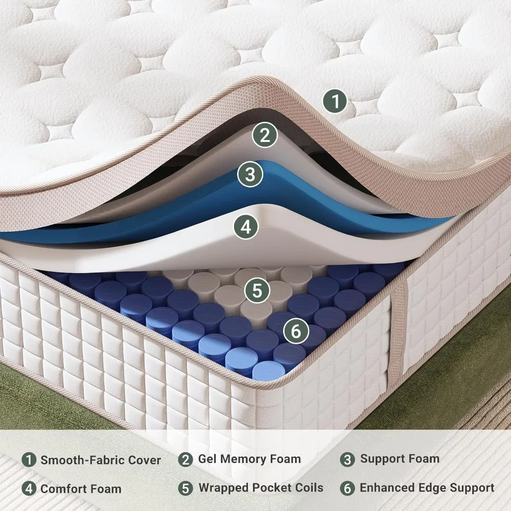 Queen Mattress 14 Inch Superior Hybrid Mattress in A Box for Back & Lumbar Support  Bed Mattresses Individual Pocket Spring