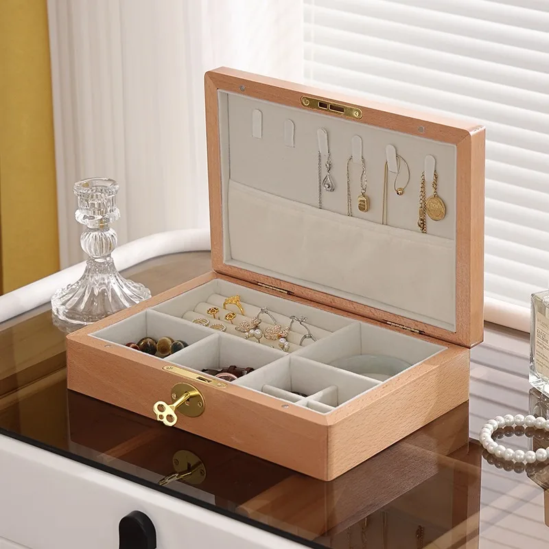 

Desktop Storage Box Household Jewelry Organizer Earrings Necklace Large Capacity Wooden Jewelry Grid Storage Boxes Органайзеры