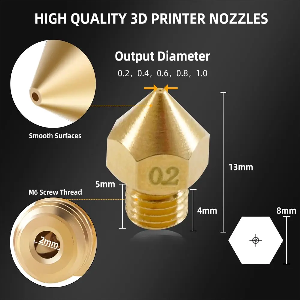 CR10S PRO M6x0.75 Thread Nozzle Head Printer Hotend Nozzles 0.2MM 0.4MM 0.6MM 0.8MM Optional For 1.75MM Filament