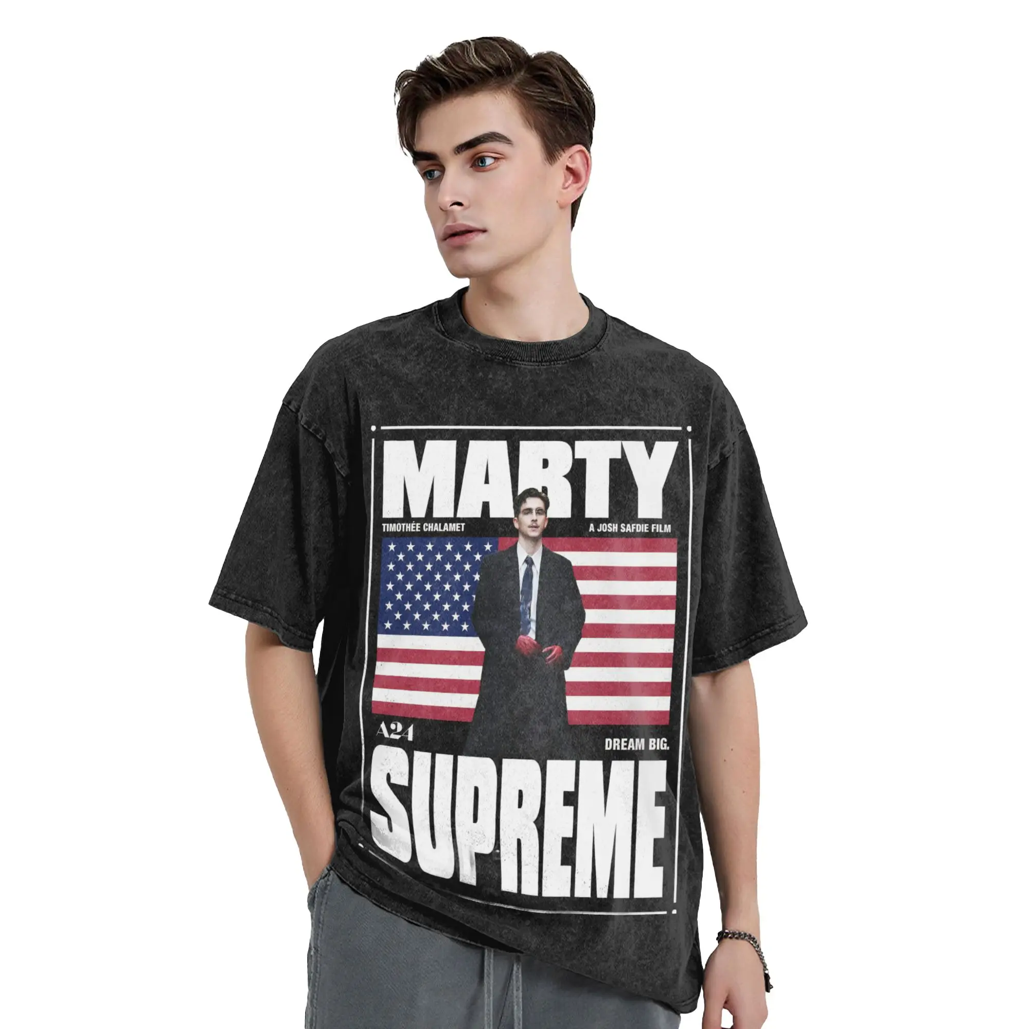 Marty Supreme Vintage Washed T Shirt Men's Cotton Top Tee Hip Hop  Round Neck Short Sleeve