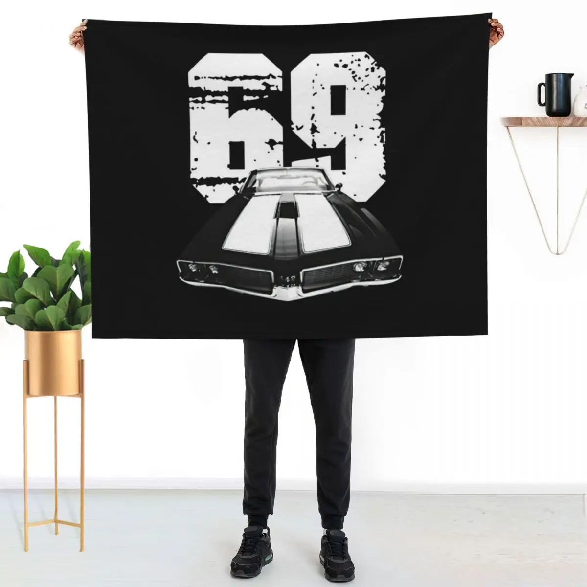 1969 Oldsmobile 442 Front Grill and Hood View with Year Throw Blanket for sofa Travel Plush decorative Giant Sofa Blankets