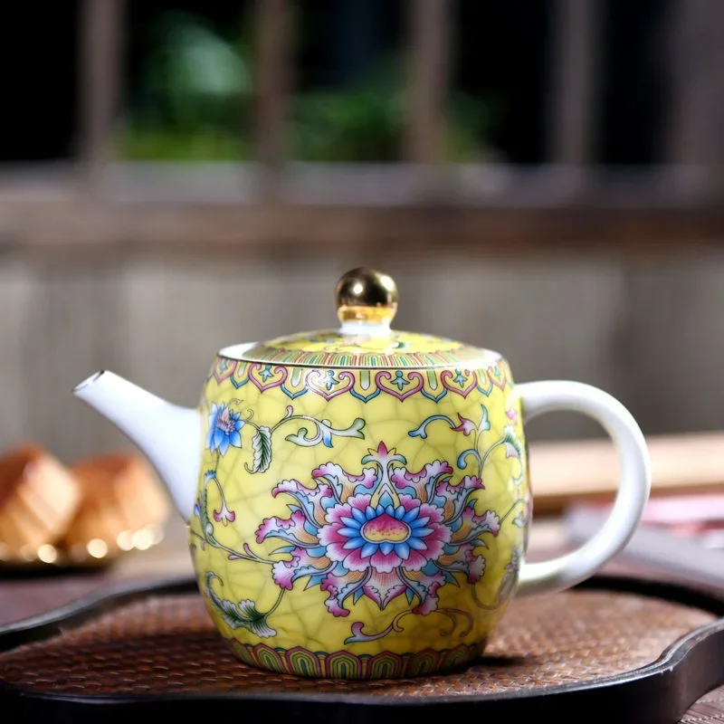 Enamel painting tea Pot Porcelain TeaPot Home Ceramic Chinese Tea Set Chinese color painting Hotel Restaurant Kettle about 300ML