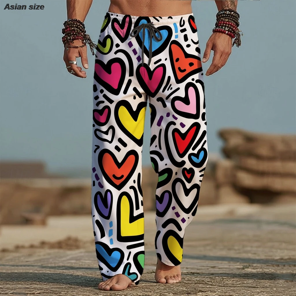 2026 Men's 3D Print Valentine's Day Pattern Trousers Baggy Pants Casual Pants Mid Waist Vacation Elastic Drawstring Waist Pants