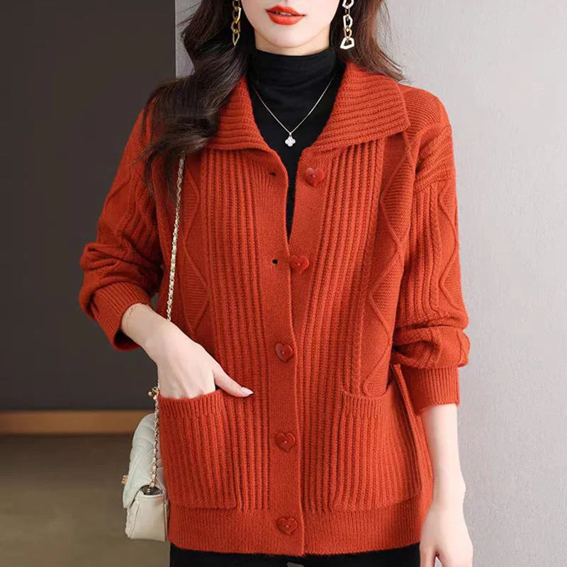 

Autumn Winter New Solid Color Collar Loose Style Elegant Embroidered Top Short Coat