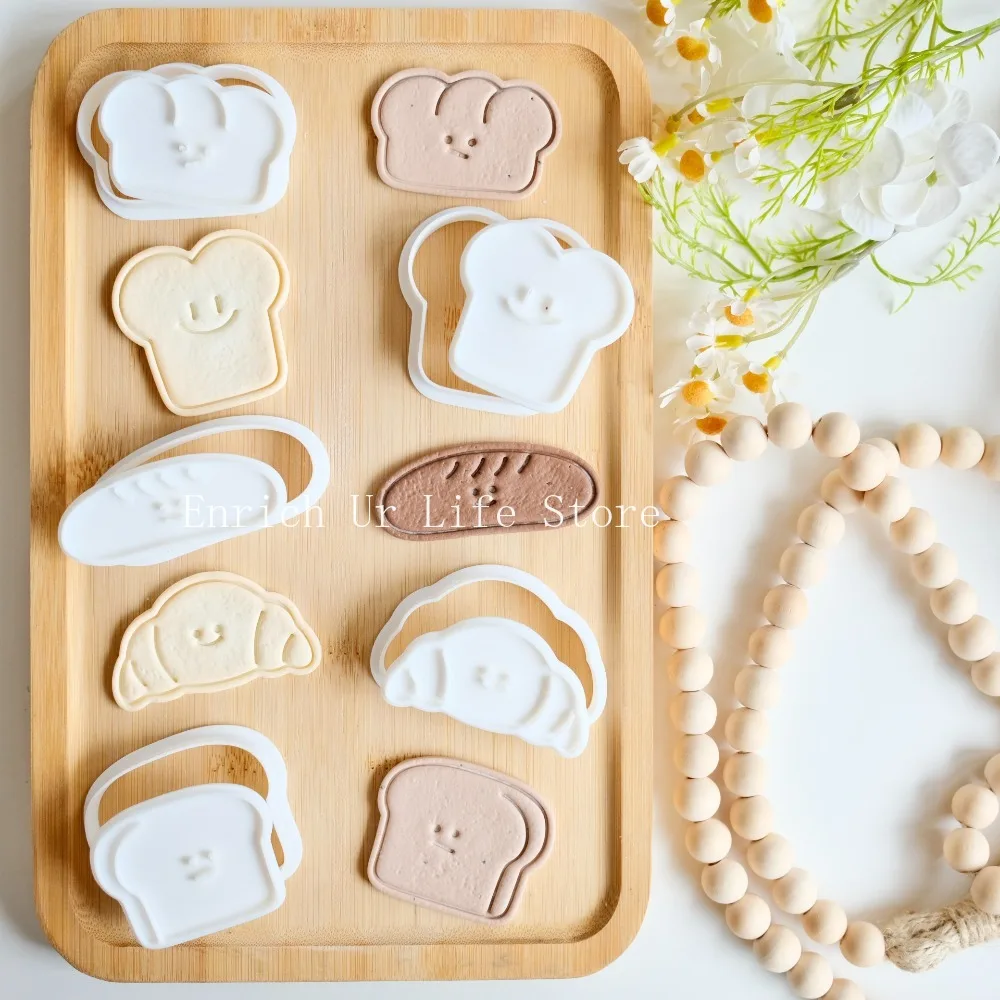 Juego de 5 Moldes para Galletas con Forma de Tostada y Cara Sonriente, Cortador de Galletas con Forma de Croissant, Molde para Fondant, Cortador de Galletas
