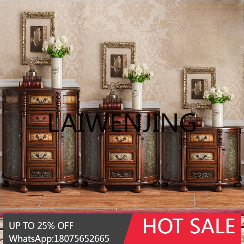 American Retro Painted Distressed Furniture Solid Wood Semicircle Console Multi-Functional Practical Chest of Drawers