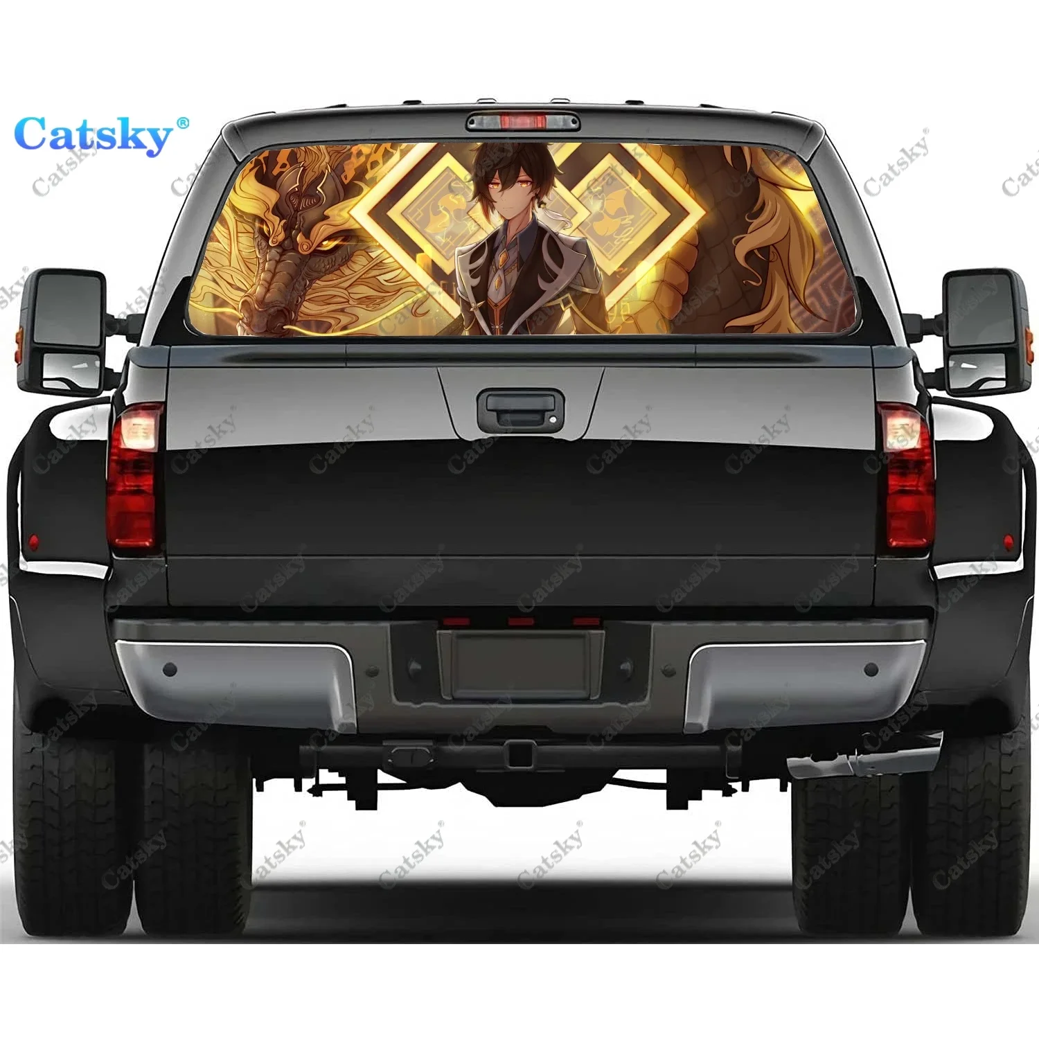 

genshin Zhongli Rear Window Decal Sticker Graphic PVC Material Truck Sticker Perforated Vinyl Universal Sticker