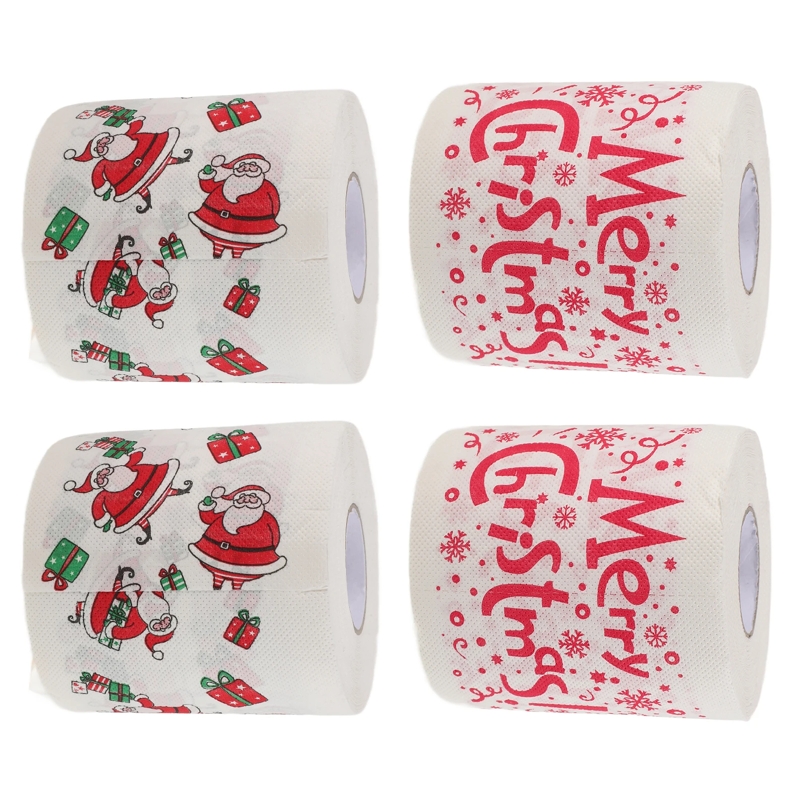 4 لفات من ورق التواليت لعيد الميلاد، طبقة مزدوجة سميكة للعطلات، عيد ميلاد سعيد، سانتا كلوز، طباعة مضحكة، ديكور الحمام للحفلات