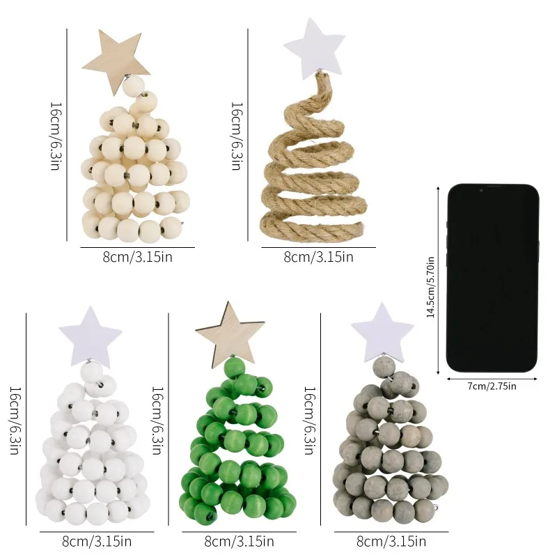 Creative Nordic Wooden Christmas Tree Assembled with Wooden Beads Mini Tabletop Ornament Minimalist Home Decorative Figurines