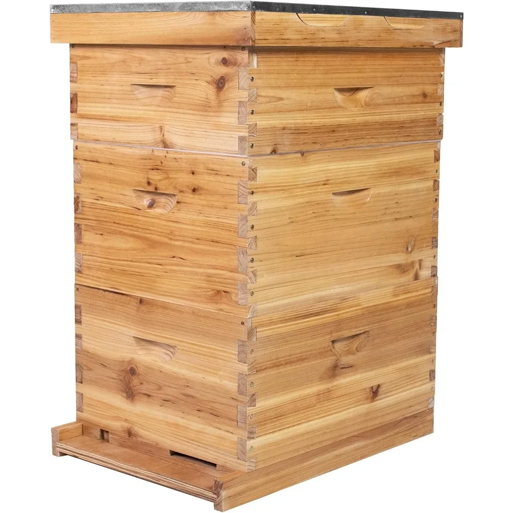 

Complete Langstroth 10 Frame Beehive Kit 100% Beeswax Coated, Top Vents, 2 Deep Boxes and 1 Medium Box, Waxed Frames