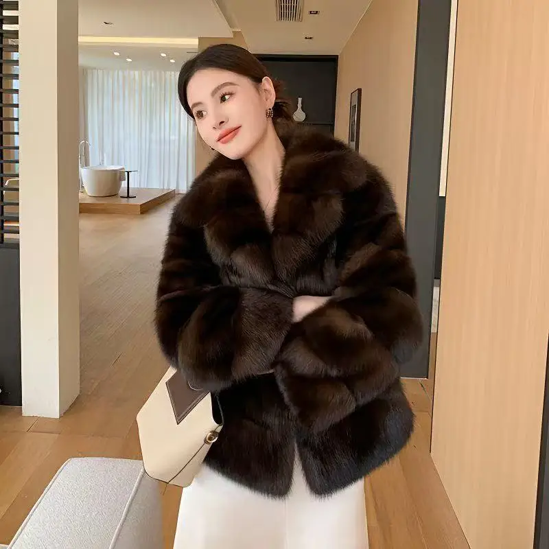 New Gentle Fashion Fur Jacket 2025 Fall/Winter New Fashion for Women's Faux Fur Effect Round Neck Long Sleeve Short Jacket Wh48