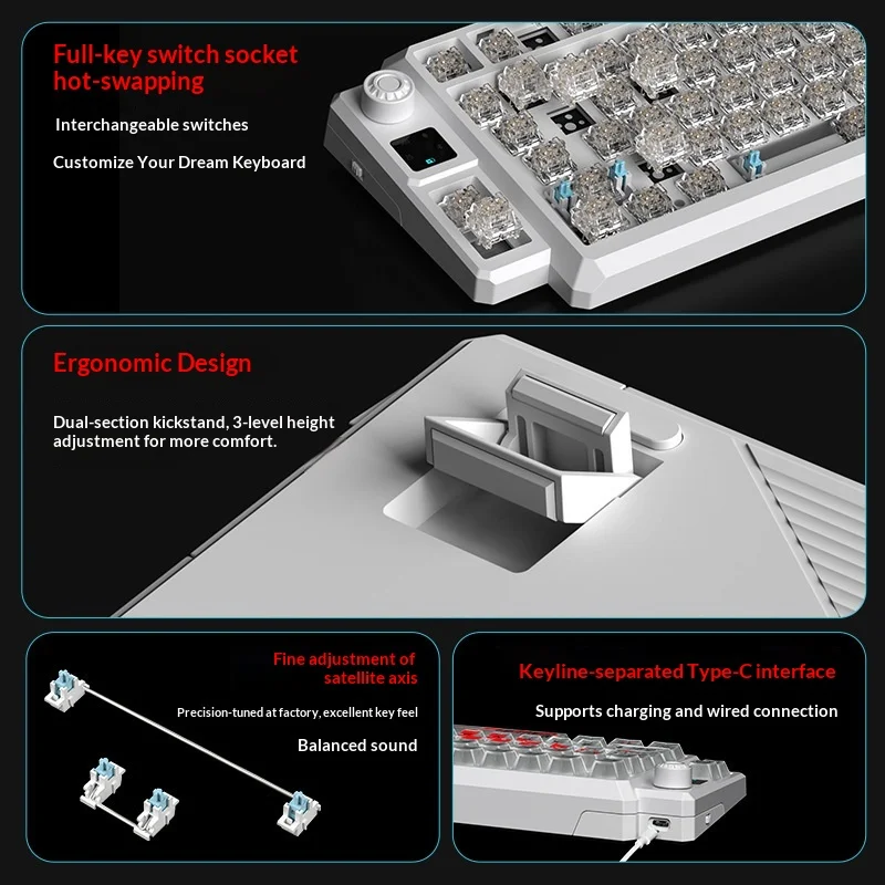Wolf Road T75 mechanical keyboard three modes customized gaming e-sports office high aesthetics and fog transparent keyboard
