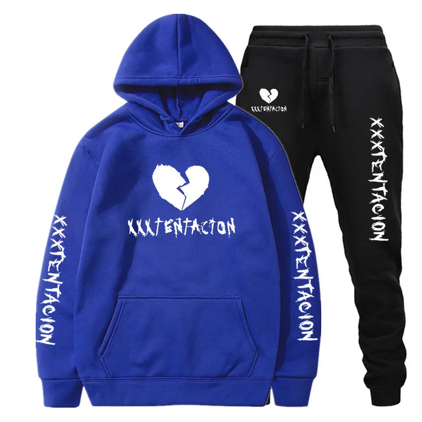 New Men's Tracksuit Heartbreak pattern floral print Hooded Pullover + Sweatpants Sports Suit Casual  Sportswear 2 Piece Male Set