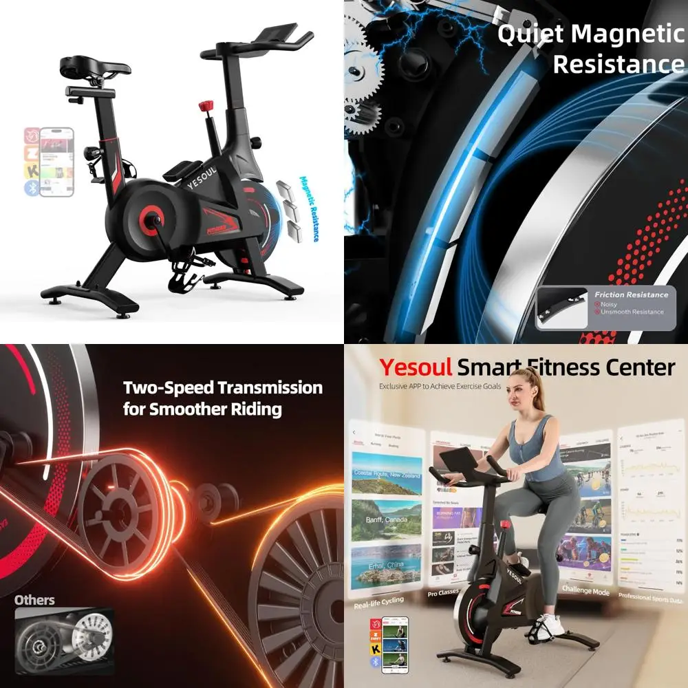 دراجة ركوب الدراجات المغناطيسية الثابتة - دراجة تمرين داخلية منخفضة الضوضاء لصالة الألعاب الرياضية المنزلية، تصميم أبيض ذكي