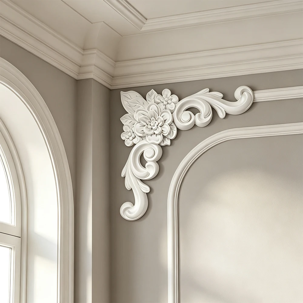 Various French Style PU Ceiling Corner Molding Floral Decorative Wall Trim Panels, Medallion for Ceiling Wainscoting Home Decor