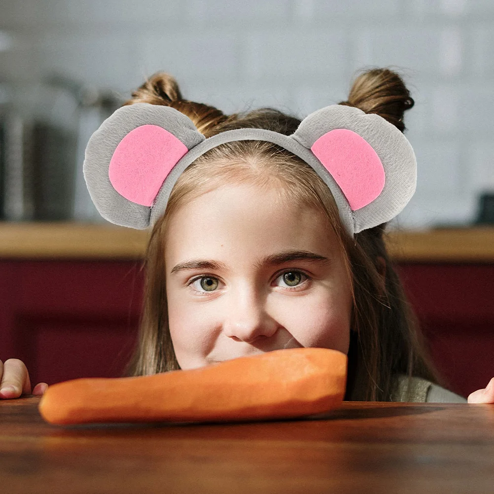 Bandeau de sauna en peluche pour enfants, oreilles d'animaux, souris de dessin animé, queue de rat, gris, costume pour garçon et fille