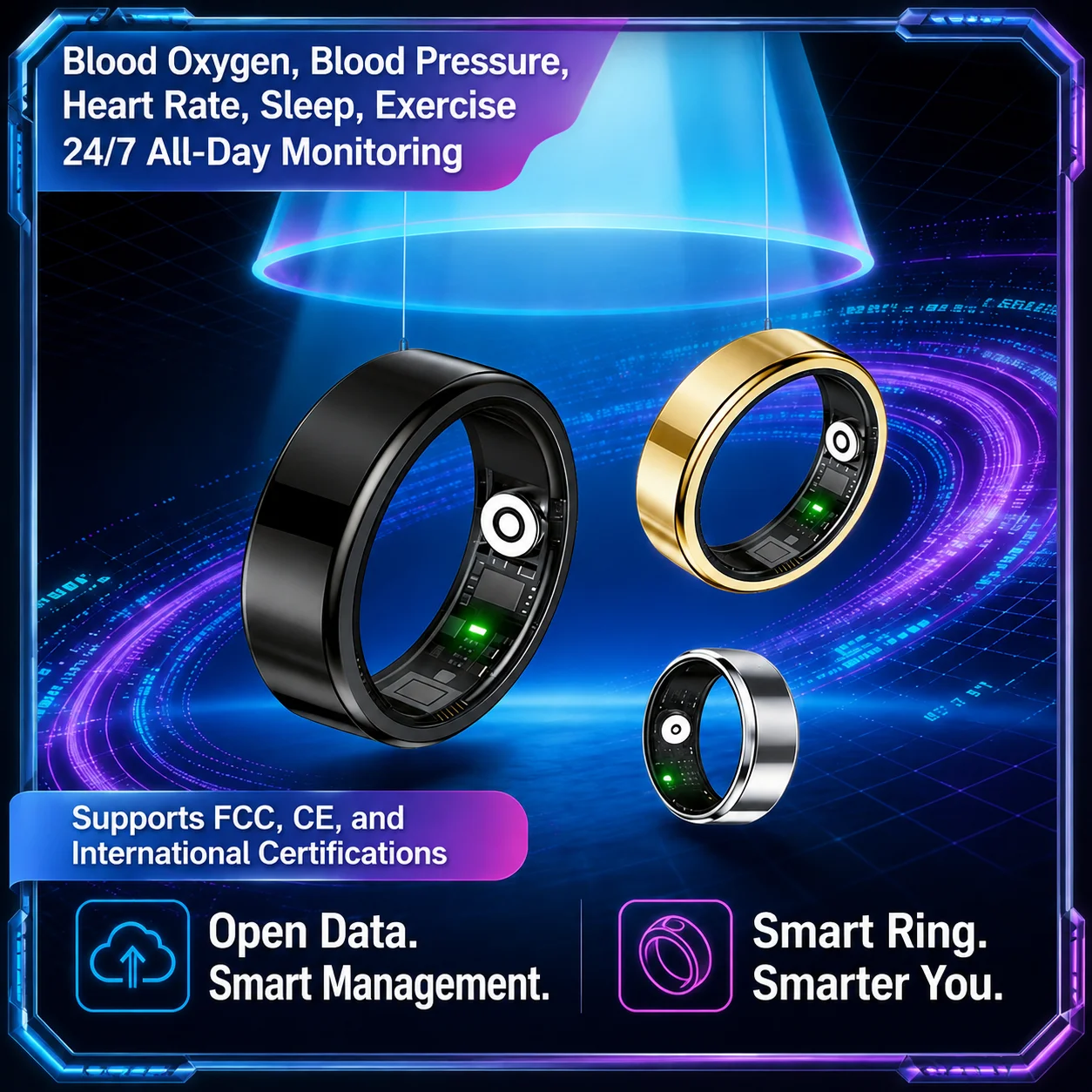 Smart Ring Monitoring For Blood Oxygen Blood Pressure Heart Rate Sleep Multifunctional And Multilingual Photography Sports Ring
