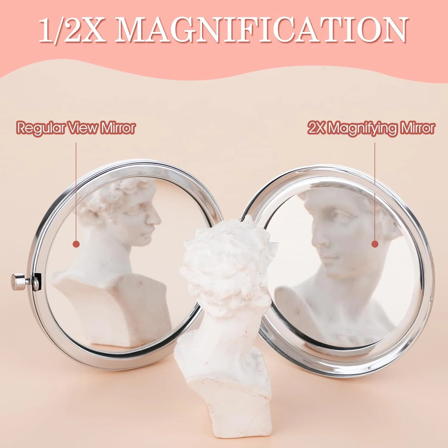 Compacto para bolso, espejos compactos de viaje con aumento 2X de doble cara doblado, maquillaje de viaje pequeño portátil para bolso, bolsillo y