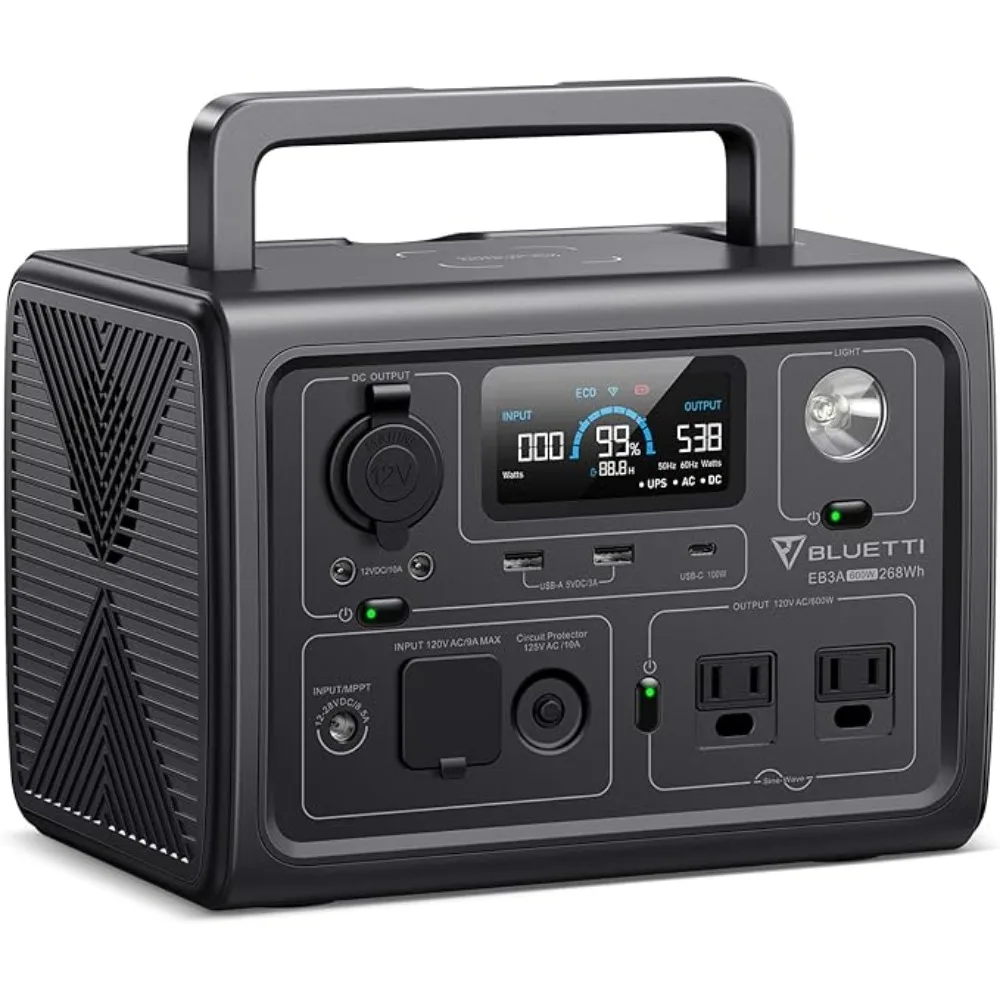 

Portable Power Station: 268Wh LiFePO4 Battery Backup with 2x 600W AC Outlets and Solar Recharging Capability