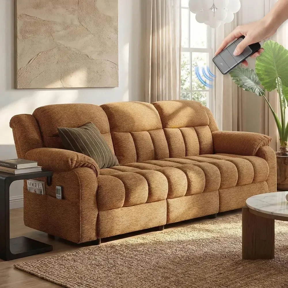 Electric Recliner Soa Couch, Power Reclining Soa Loveseat with kets & Adjustable Backrest, Comy Chenille Upholstered 3 Seater Co