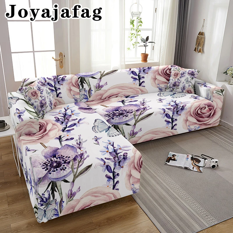 

Elastic L Shape Couch Cover 1/2/3/4 Seater Slipcover Modern Polyester Washable 3d Printed Flowers Stretch Sectional Sofa Covers