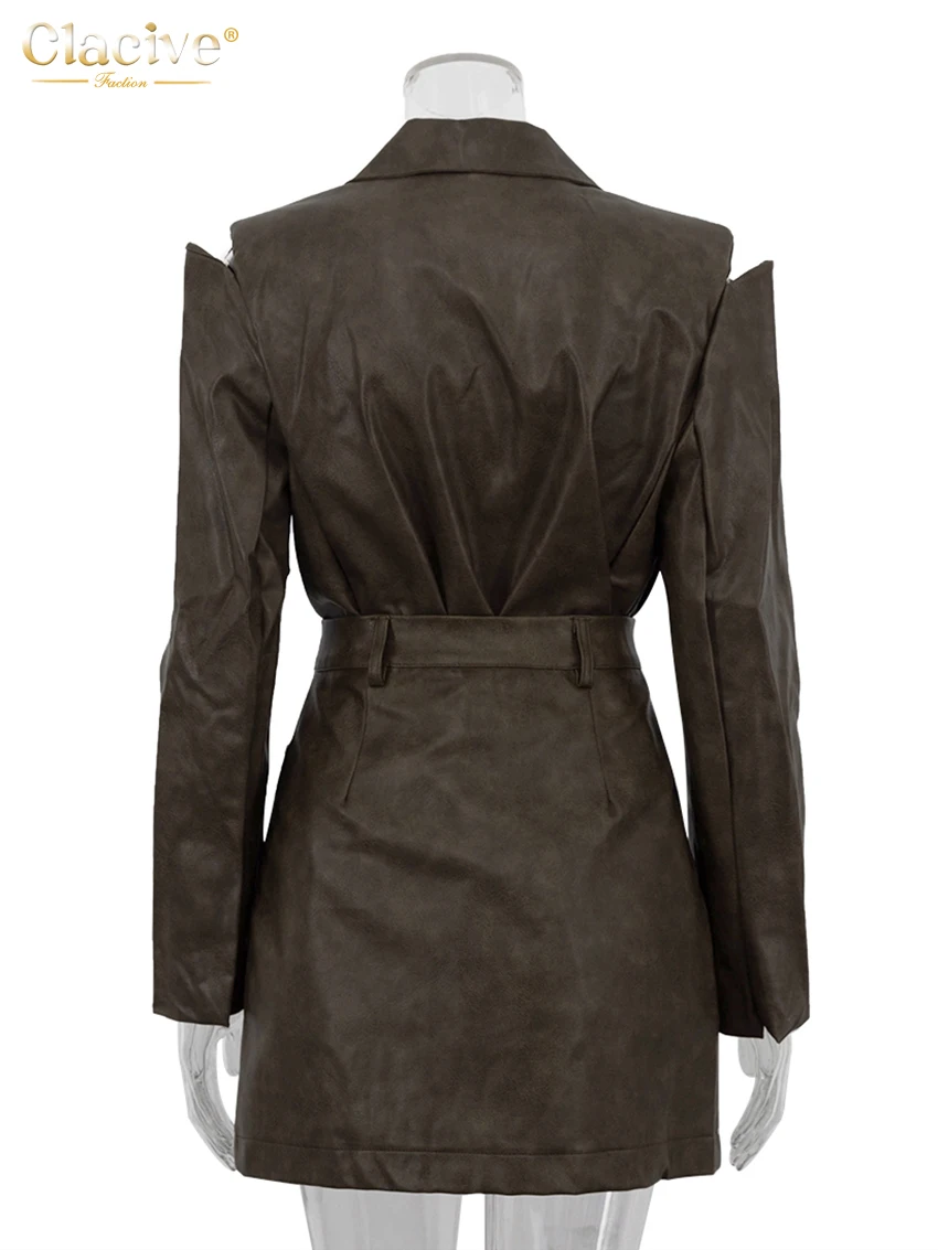 Clacive Fashion Loose Khaki Office Damski dwuczęściowy zestaw 2025 Elegancka marynarka z długim rękawem i mini spódniczką z wysoką talią dla kobiet — zdjęcie 7