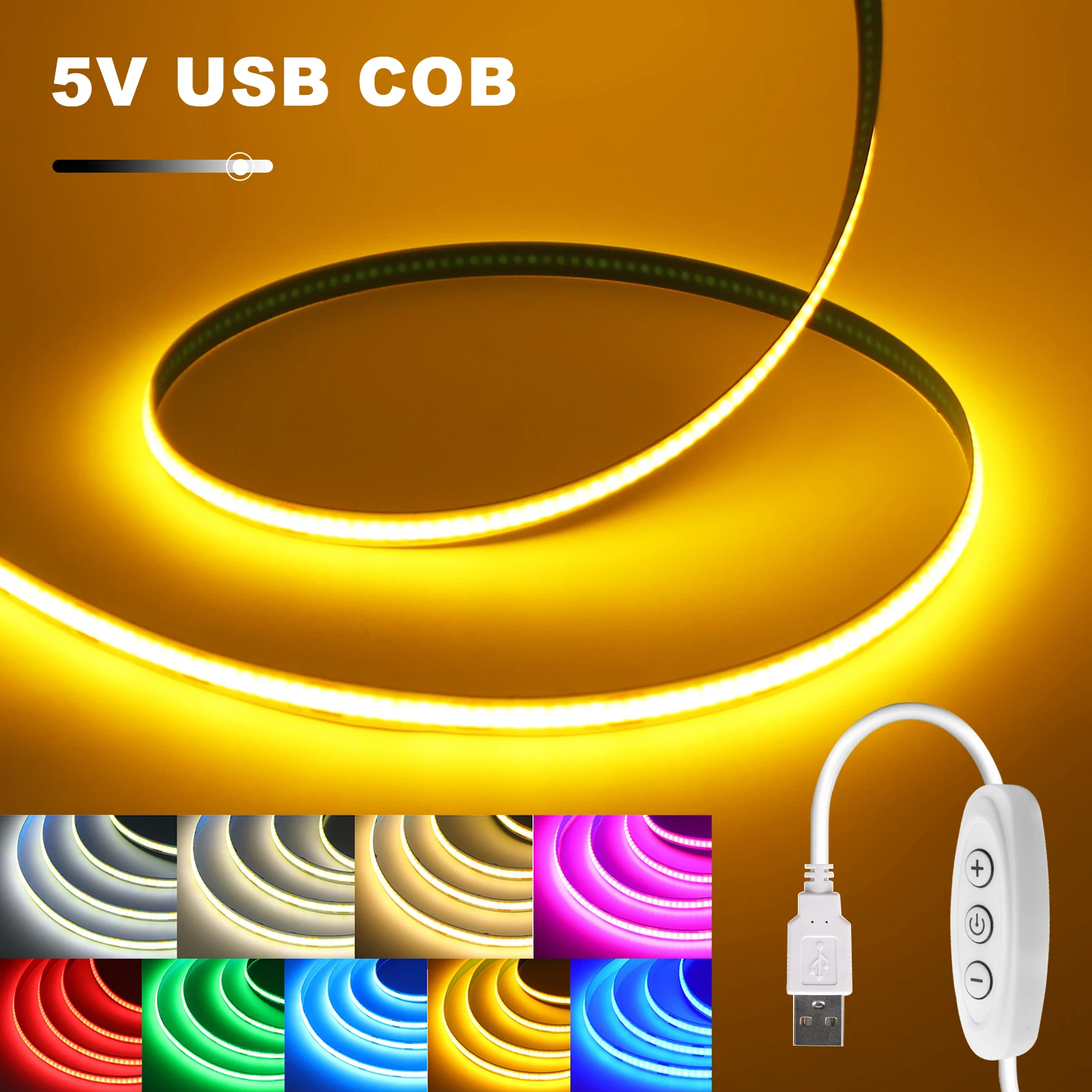 5V USB COB Led Strip Light 320LEDs Touch Sensor Dimming Flexible Ribbon DIY White/Red/Green/Pink/Blue/Yellow Night TV Backlights