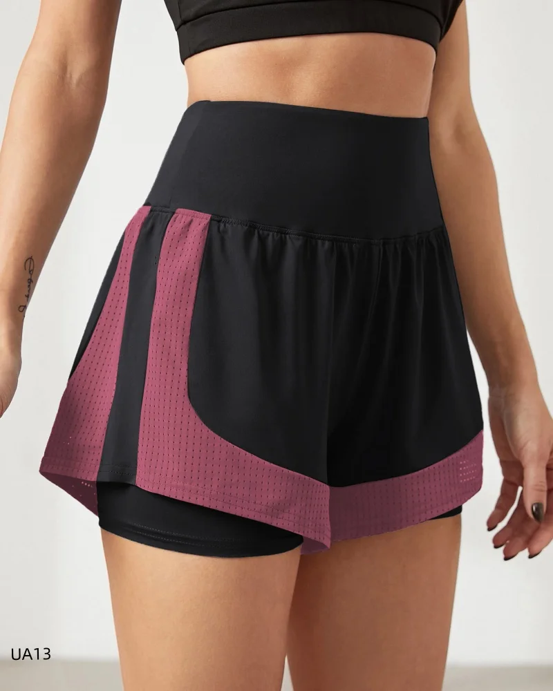 Women's High-Waisted Yoga Shorts Elastic Proximity Control Running Shorts Fake Two-Piece Pants Comfortable Fitness Clothing