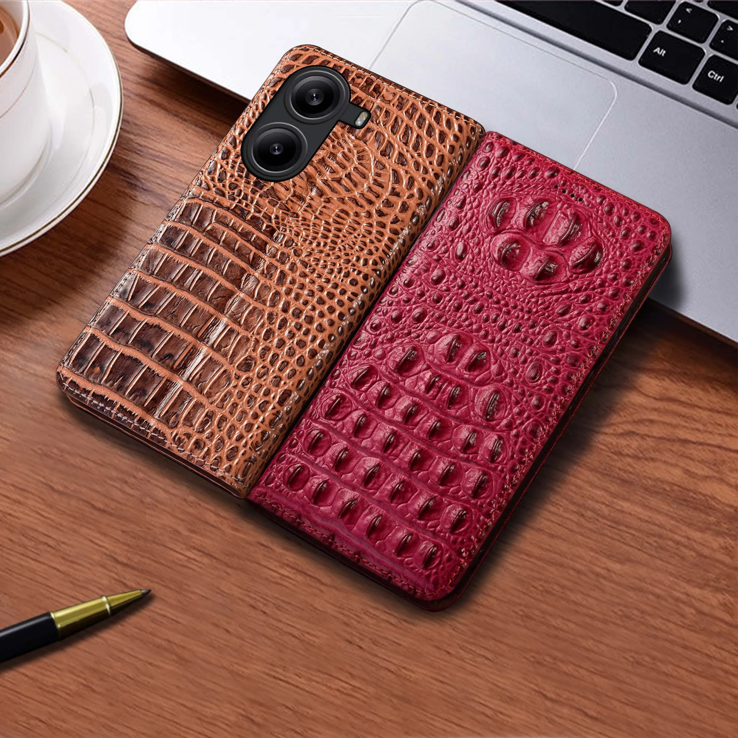 

Crocodile Claw Pattern For Redmi Turbo 3 4 10C 10A 12 12C 13 13C 13R 14C 14R 15 4G 5G Genuine Leather Flip Phone Case Cowhide