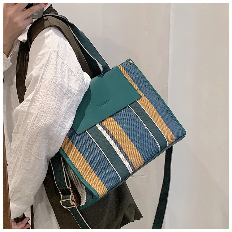 Striped Colour-Block Large Tote Bag