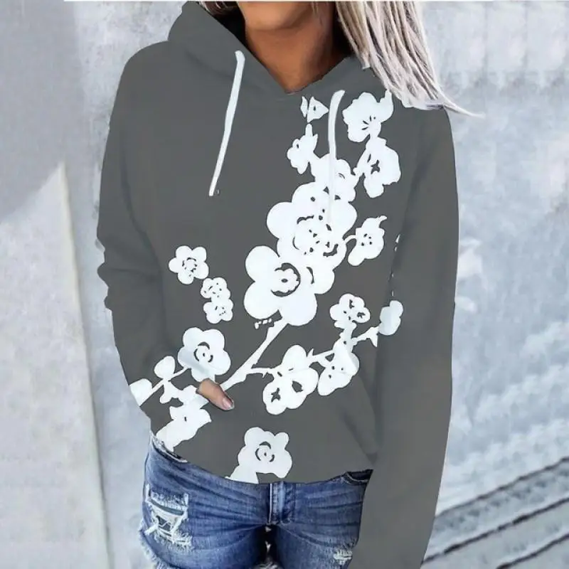 Ink Pattern Aliexpress Hoodie Casual Top For Women Slim Fit Autumn New Style Hooded Long Sleeved WholesaleMC11