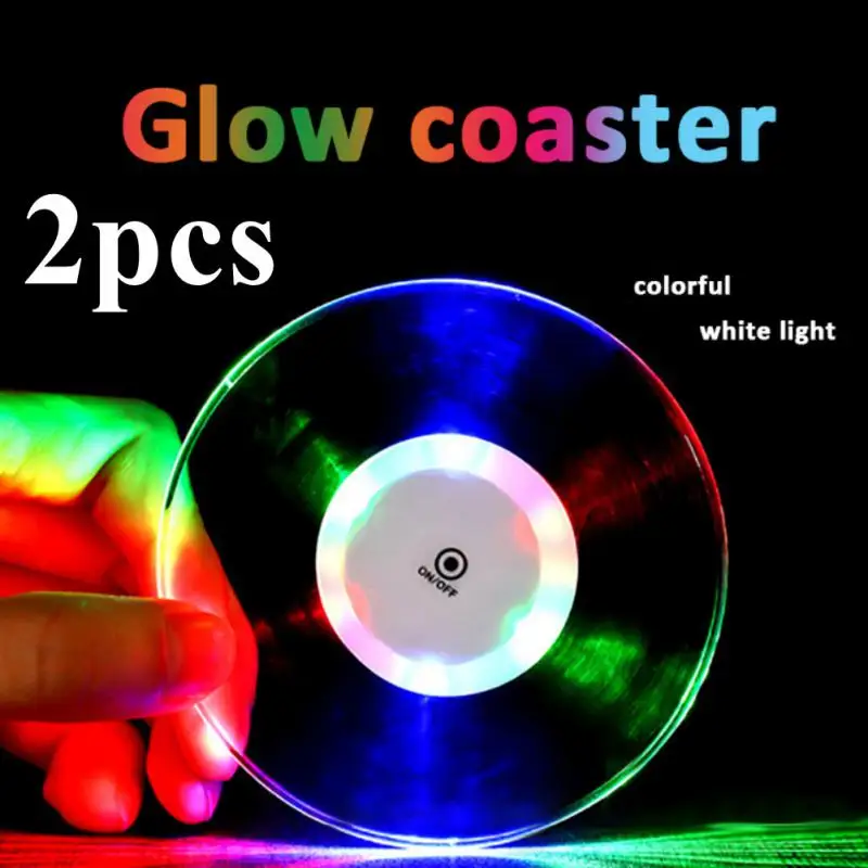 

2pcs Glow Coaster 8 Styles LED Coaster Acrylic Love Shape Crystal Emitting Bar Cocktail Mug Light Coasters Flashing Table Mat