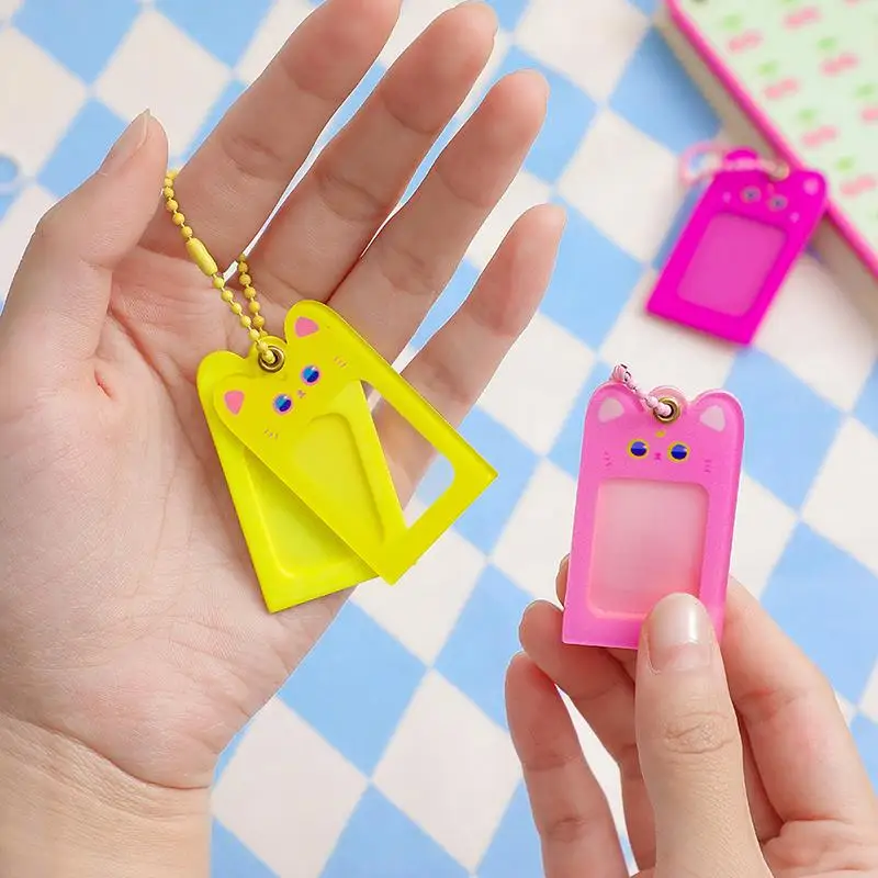 Mini Acrylic Cartoon Cat Puppy Photo Frame Pendant Id Photo Head Sticker Korean Style Card Holder Girl Cute Keychain Pendant