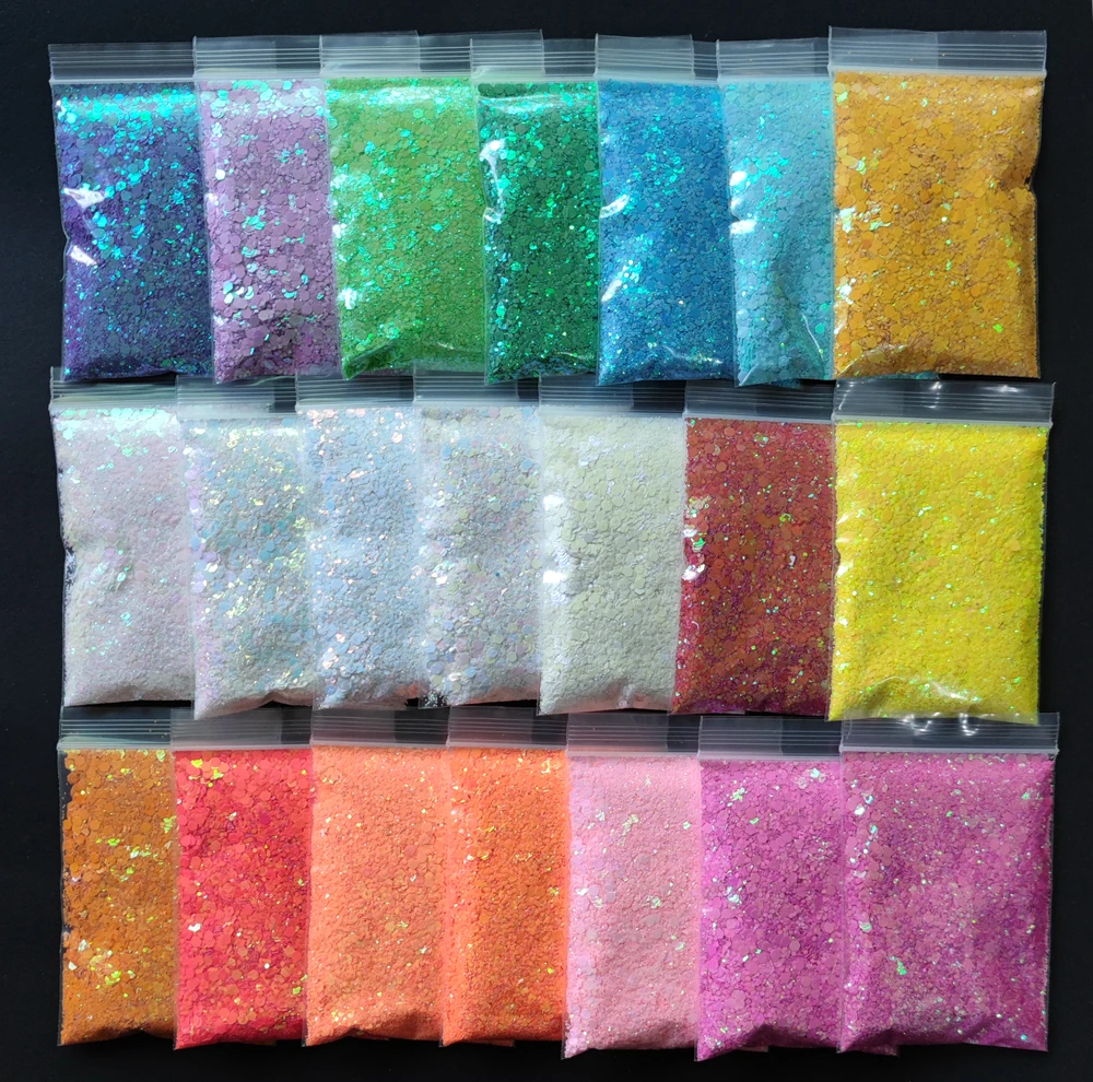 Nail Glitter lantejoulas para Manicure, cor cerâmica, tamanho da mistura, hexágono, laser, holográfica, Chunky, Nail Paillette, decoração ferramenta, 20g