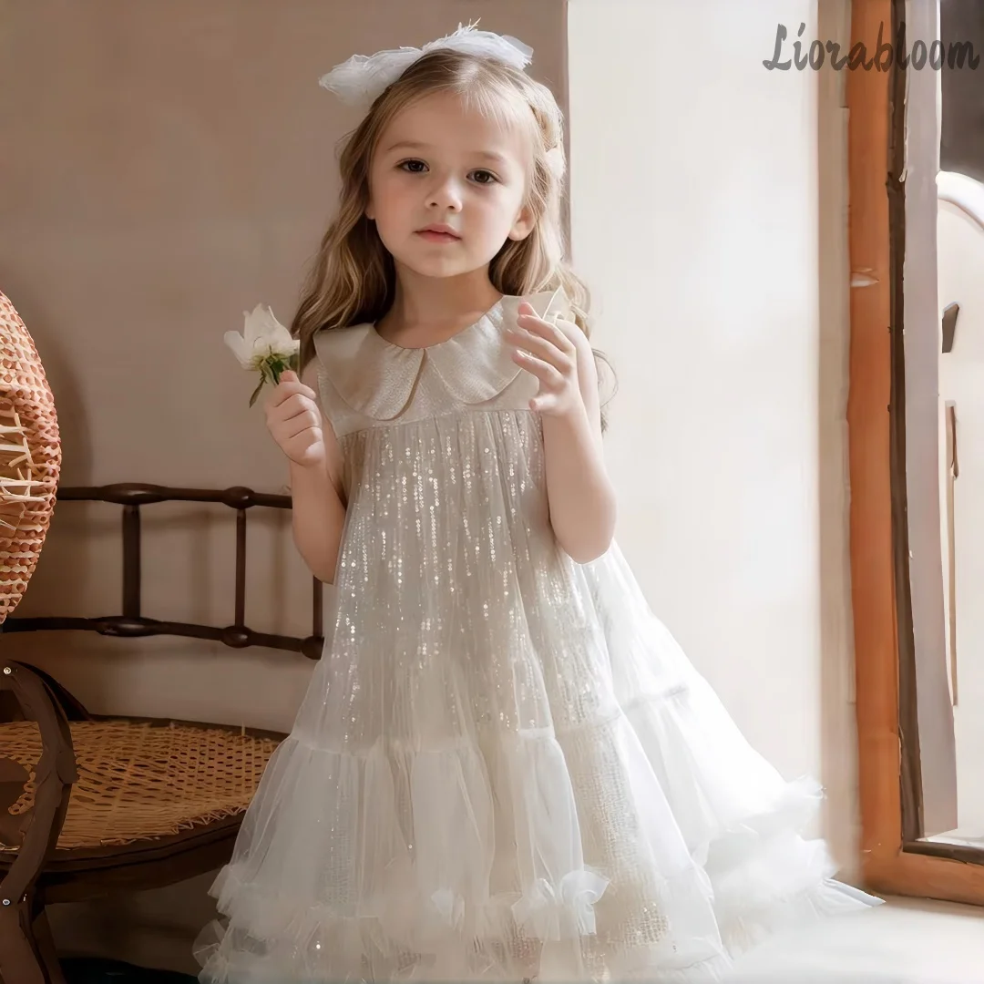 

Custom Made White Flower Girl Dress Designer Style Wedding Attire for Girls Fresh Elegant Flower Girl Gown Mini Party Dress