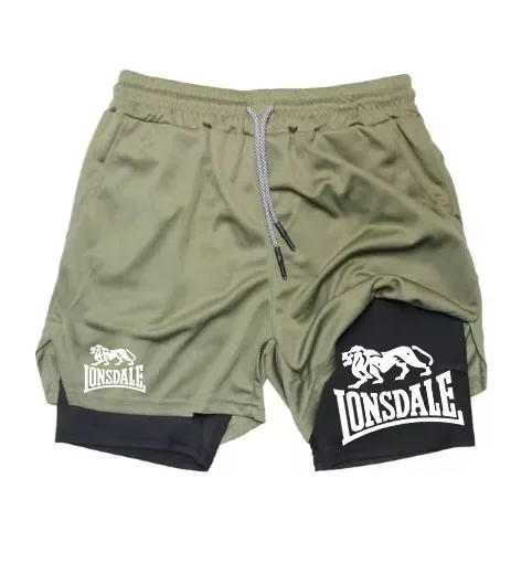 Lonsdale verão moda esportes correndo shorts masculino 2 em 1 secagem rápida treino ginásio de fitness jogging shorts