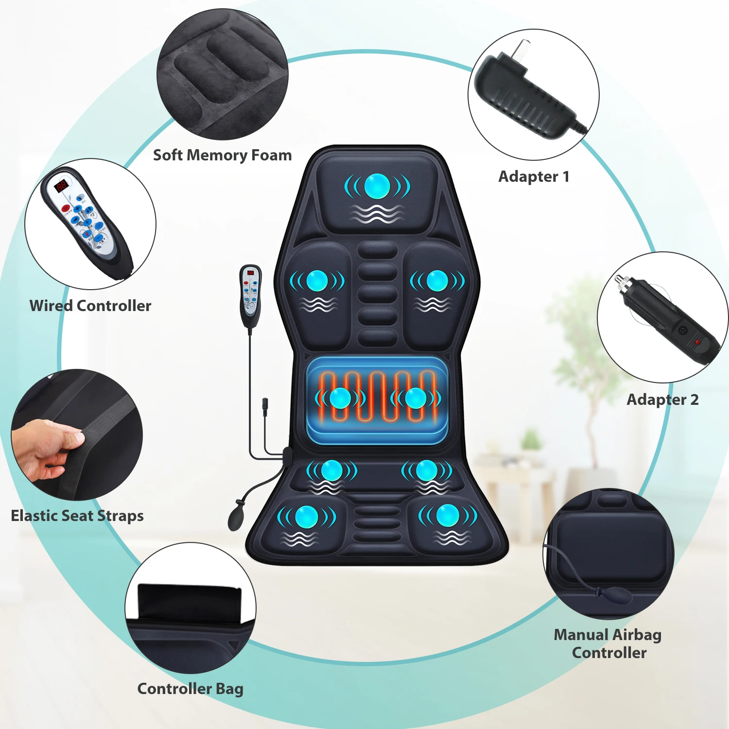 Massage Seat Cushion With Heating, With Adjustable Lumbar Support, 9 Massage Modes, Back Massage Chair Cushion For Men And Women